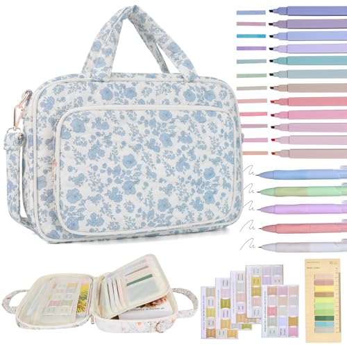 Bible Cover Case for Women Bible Study Supplies Church Camp Essentials Christian Gifts for Women Journaling Kit Quilted Large Bible Book Sleeve (Blue Flower, Large) - color: Blue Flower