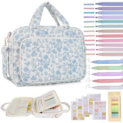 Bible Cover Case for Women Bible Study Supplies Church Camp Essentials Christian Gifts for Women Journaling Kit Quilted Large Bible Book Sleeve (Blue Flower, Large) - color: Blue Flower