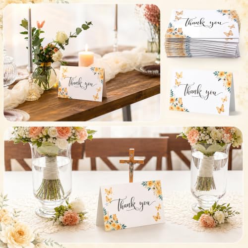 Fumete 50 Set Funeral Thank You Cards, Yellow Butterfly - style: Yellow Butterfly