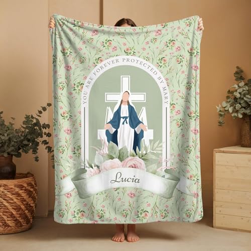 First Communion Blankets For Girls, Personalized Marian Swaddle Blanket, Catholic Baptism Gift, Baby Wrap, Our Lady Throw, Custom Mary Receiving Blanket For Kids, Baby Shower, Christian Baby Girl Gif - color: #Ver17
