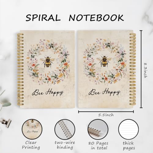 YLZlhb Inspirational Bee Floral Spiral Notebook Journal 5.5x8.3 Inches - color: happy
