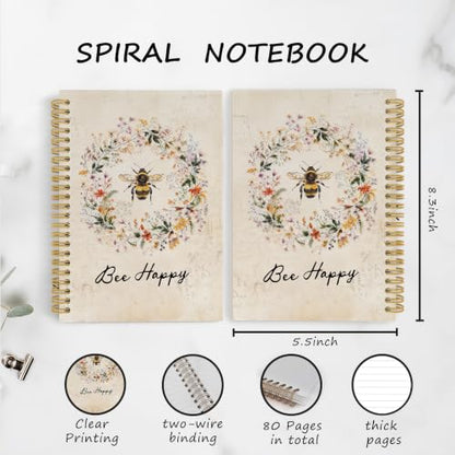 YLZlhb Inspirational Bee Floral Spiral Notebook Journal 5.5x8.3 Inches - color: happy
