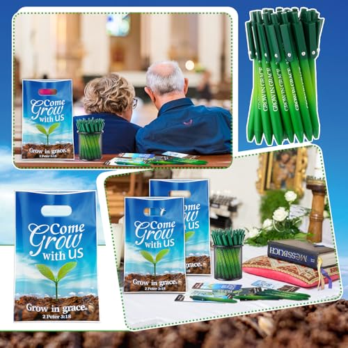 Supervitae 108 Pcs/36 Sets Church Welcome Gift Pockets Bulk Church Visitor Gifts 36 Religious Brochure Bags with Handle 36 Come Grow with Us Ballpoint Pen 36 Bookmark for Christian Supplies - style: Come, Grow with Us