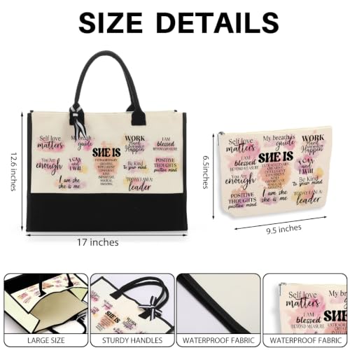 jeilink Inspirational Religious Gifts Boss Mom Birthday Christmas Tote Bag Canvas Reusable Grocery Beach Tote Black Pink - color: Self Care Positive 1715
