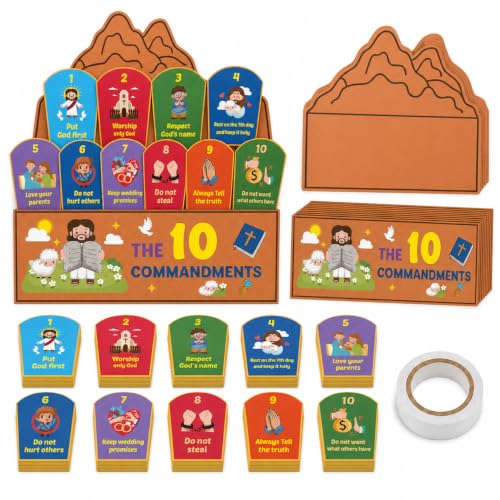 Cinrobiye 24 Set Ten Commandments Craft Kit, Pocket Bible Religious Craft Activity, DIY Bible Craft for VBS, Sunday School, Church Classroom, Bible Study Group Events