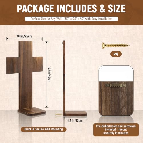 2 Pack Wooden Cross Wall Candle Sconces Farmhouse Hanging Wall Decor