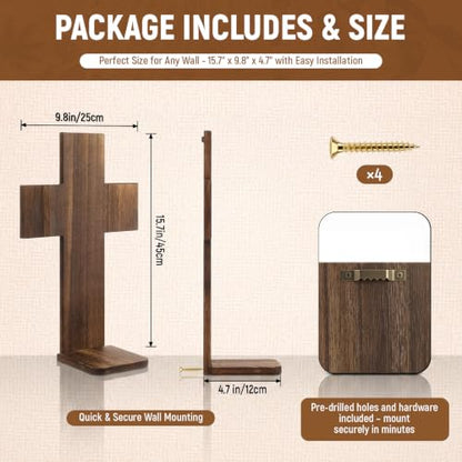 2 Pack Wooden Cross Wall Candle Sconces Farmhouse Hanging Wall Decor