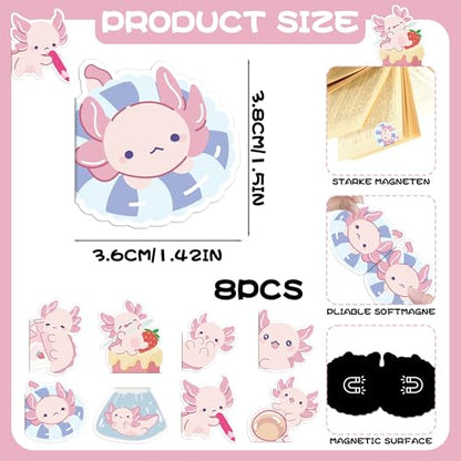 Axolotl Magnetic Bookmarks Gifts - 8 Pcs Pink Cute Bookmark - style: Axolotl