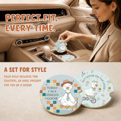 Funny Silly Goose Car Coasters, Boho Sarcastic Coquette Cup Holders, 14 - color: Goose