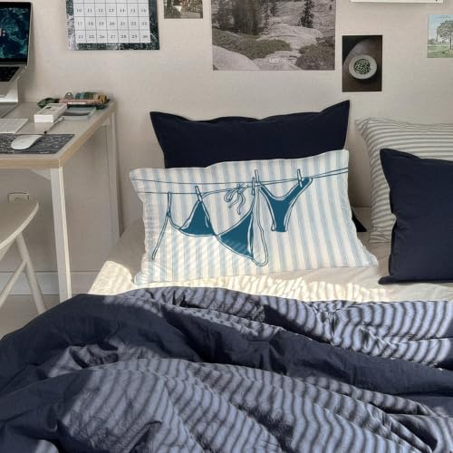Blue Coastal Beach Cowgirl 12x20 Pillow Cover Decor - color: 02-bikini Line-blue Stripe 12x20