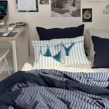 Blue Coastal Beach Cowgirl 12x20 Pillow Cover Decor - color: 02-bikini Line-blue Stripe 12x20