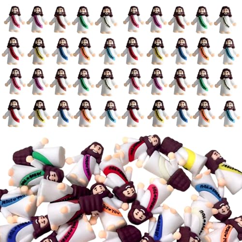 UPABLUNSO 100Pcs Little Jesus Figures, Jesus Loves You Mini Figures, Multicolor Mini Tiny Infilling, Easter Egg Stuffers, Christmas Day Sock Filling, Party Favors & Religious Gifts(Colorful) - color: Multicolor-02