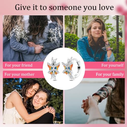LAZA 925 Sterling Silver Earrings for Women Huggies Hoop Gold Earrings - color: Colorful butterfly hoop earrings