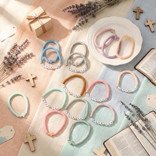 Landical 20 Pcs Cross Bracelets and Jesus Loves You Bracelet Bulk - color: Morandi