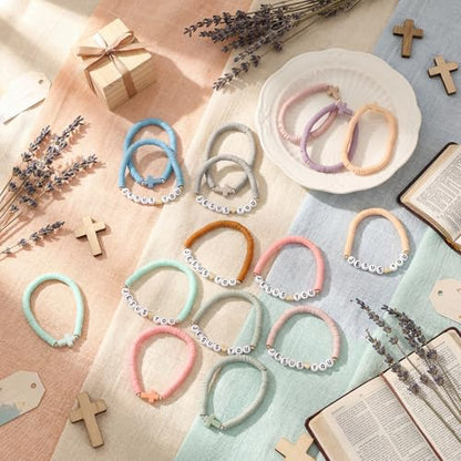 Landical 20 Pcs Cross Bracelets and Jesus Loves You Bracelet Bulk - color: Morandi