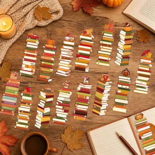 Fall Book Tracker Bookmarks - 150 Pcs Autumn Bookshelf Bookmark Pumpkin Maple Leaf Gnome Double-Sided Page Book Markers Gifts for Women Men Office Thanksgiving Reading Party Rewards Supplies - color: Autumn