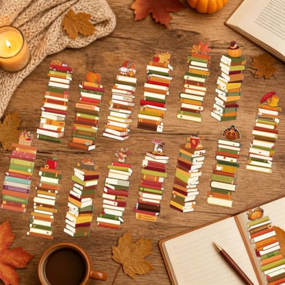 Fall Book Tracker Bookmarks - 150 Pcs Autumn Bookshelf Bookmark Pumpkin Maple Leaf Gnome Double-Sided Page Book Markers Gifts for Women Men Office Thanksgiving Reading Party Rewards Supplies - color: Autumn