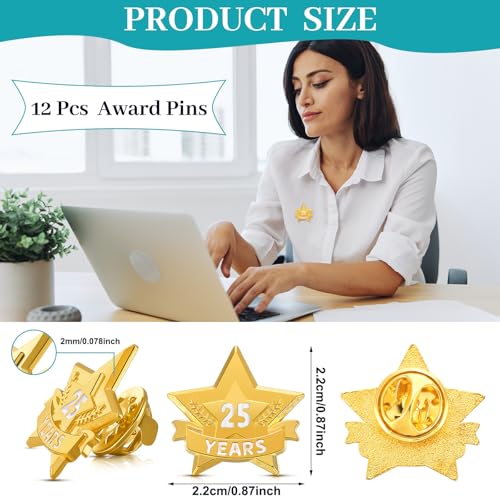 Tigeen 12 Pcs Year Service Reward Pins Star Enamel Pins, 25 Years - style: 25 Years