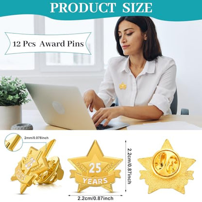 Tigeen 12 Pcs Year Service Reward Pins Star Enamel Pins, 25 Years - style: 25 Years