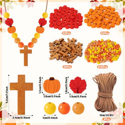 BeYumi Fall Cross Necklace Craft - 24Pcs Christian Wooden Beads for Kids - style: Pumpkin Leaf