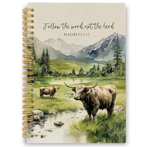 Christian Highland Cow Spiral Notebook, Farmhouse Cow Bible Journaling Notebooks, Rustic Country Mountain Farmhouse Hardcover Journals for Women 160 Pages 5.5x8.3 Inch, Christian Gifts for Women - color: Color22