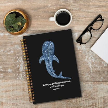 JINYO Whale Shark Christian Notebook for Women Men, Isaiah 43:2 Bible Journaling Notebook, Religious Prayer Journal for Woman, Church Notes Journal, Scripture Spiral Notebooks 5.5x8.3 Inch(black) - color: white Christian Notebook-1
