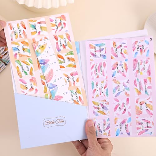 Bible Tabs For Women, 66 Large Print Laminated Bibles Chapters Index Tabs and 39 Blank Dividers Sticky Labels, Cute Beauty Feather Bible Study Supplies, Journaling Accessories, Christian Gifts for Men - style: P-feather