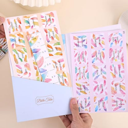 Bible Tabs For Women, 66 Large Print Laminated Bibles Chapters Index Tabs and 39 Blank Dividers Sticky Labels, Cute Beauty Feather Bible Study Supplies, Journaling Accessories, Christian Gifts for Men - style: P-feather