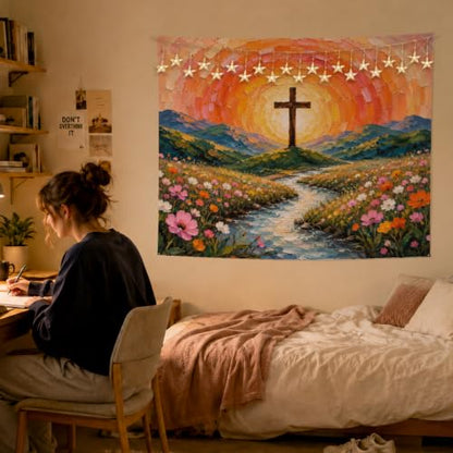 MOLYUB Christian Tapestry for Church Prayer Room Bedroom 50x60 - color: Oil Painting Cross