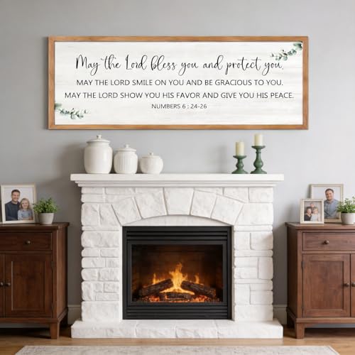 May The Lord Bless You And Protect You Christian Wall Decor, 40x15 Inch Framed Numbers 6:24-26 Bible Verse Wall Art, Large Religious Scripture Quotes Sign, Inspirational Home Decor Gift, Natural - color: Natural Frame, style: May The Lord Bless You