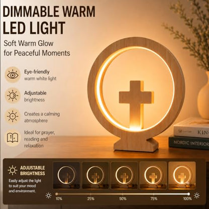 Wooden Cross Night Light, Warm Light, Dimmable