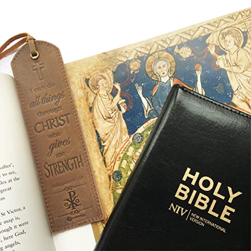 Leather Bible Bookmarks - 2 Leather Christian Bookmarks with Inspirational Bible Verse | Philippians 4: 13 I Can Do All Things Through Christ | Religious Book Marker Gifts for Men, Women and Readers - style: Philippians 4:13
