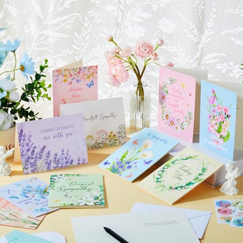 72 Pack Sympathy Cards with Envelopes & Stickers, Floral, Vibrant