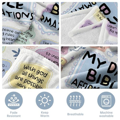 Baptism Gifts for Girls, My Daily Bible Affirmation Blanket, Baptism Confirmation & First Communion Gifts for Girls, Christian Religious Birthday Gifts for Women, Sister, Friend, Daughter 60"x50"