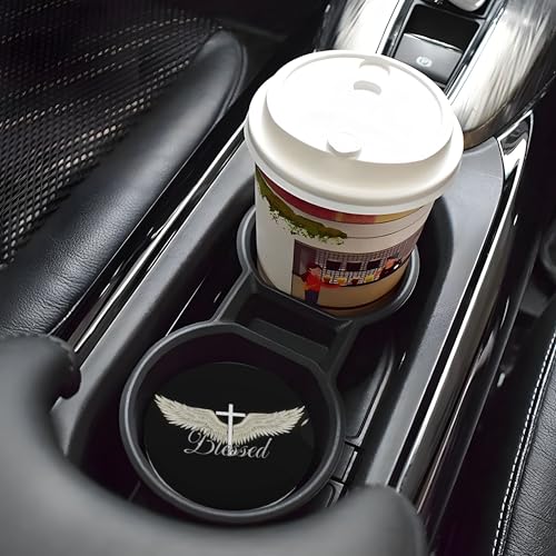 Blessed Cross Wing Car Cup Holder Coasters 2 Pack 2.63" for Women - color: White