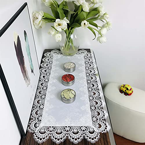 Lace Tablecloth Rectangle Fabric Washable Off White 16x35inch - color: H17191-white-1, size: 16*35