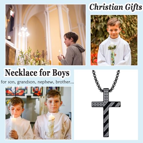 Teen Boys Cross Necklaces for Baptism, First Communion, Confirmation Gifts Catholic Christian Jewelry Easter Stocking Stuffers - style: Baptism Gifts for Boys