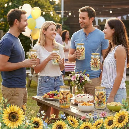 Glass Cups with Lids and Straws, 6Pack, 16oz, Sunflower Farmhouse - style: Highland Cow