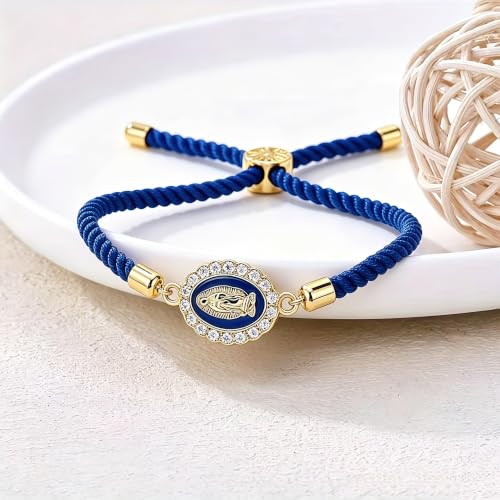 Catholic Bracelets St. Benedict Bracelet Red Rope Double Hole Pendant Couple Woven Bracelets Adjustable Black Bracelet - color: Blue
