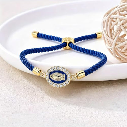 Catholic Bracelets St. Benedict Bracelet Red Rope Double Hole Pendant Couple Woven Bracelets Adjustable Black Bracelet - color: Blue