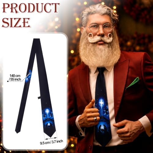 Christmas Nativity Ties Religious Necktie for Men Manger Scene Tie Religious Necktie for Celebrations - color: Blue, style: Nativity Scene