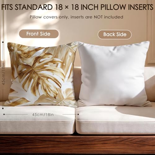 OBSEDE Golden Leaf Throw Pillow Covers 18 x 18 Set of 4 Single Side Print - color: Gilded Botanical Line Drawing, size: 18" x 18" (Pack of 4)