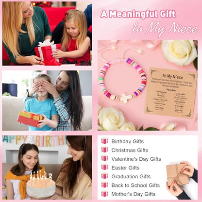 Cute Cross Bracelet Teen Girl Gifts Trendy Stuff Christian Gifts for Kids/Girls/Boys/Teens/Women Jewelry Colorful Jesus Bracelets Christmas Religious Communion Baptism Confirmation Gifts - color: 3-Niece