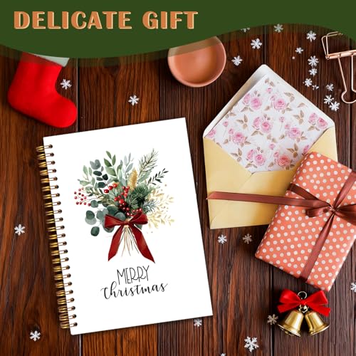 Exqcom Christmas Eucalyptus Holly Spiral Notebook Gifts, Coquette Red Bow Berries Botanical Plant Journal for Women, Merry Christmas Hardcover Notebook Journal Office School Supplies, 5.5x8.3 Inch - color: white Bible Notebook-P