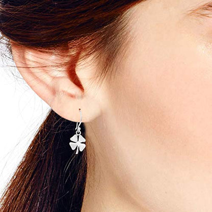 AeraVida Four Leaf Clover .925 Sterling Silver Dangle Earrings Polished Finish Lucky Symbol Fish Hook Lightweight Everyday Jewelry