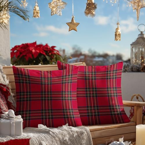 HOMETITUTE Set of 2 Christmas Red Plaid Throw Pillow Covers 18x18 Inch - color: Christmas Throw Pillow Covers #02