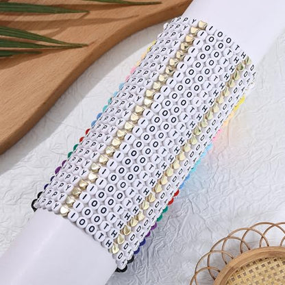 24Pcs Jesus Loves You Bracelets Bulk Handmade Clay Beads Bible Verse Bracelets Christian Friendship Jewelry Christmas Easter Gifts for Women Teen - color: Happy 24-9