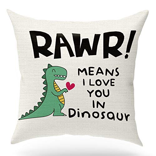 KongMoTree Dinosaur Gift Dinosaur Couple Gift Dinosaur Lover Gift,Letters RAWR Means I Love You in Dinosaur, Linen Pillow Case for Sofa Bedroom,Home Decor Throw Pillow Cover 18x18 inch - color: Means I Love You