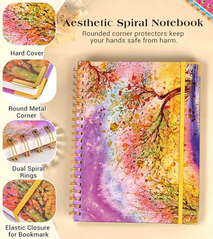 Lined Spiral Notebook Journal for Women, 150 Pages Cute Notebooks 5.75” x 8.38”, A5 Hardcover Spiral Journals with 100 GSM Thick Paper, College Ruled Notebook for Writing Work School, Autumn Tree - color: Autumn Tree