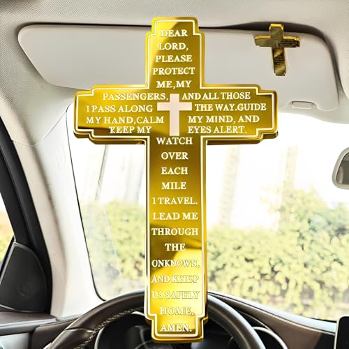 2PCS Cross Car Sun Visor Clip, Christian Prayer Visor Clip for Daily Driving, Religious Car Charm Gift for Drivers and Loved Ones, Gold - color: Gold